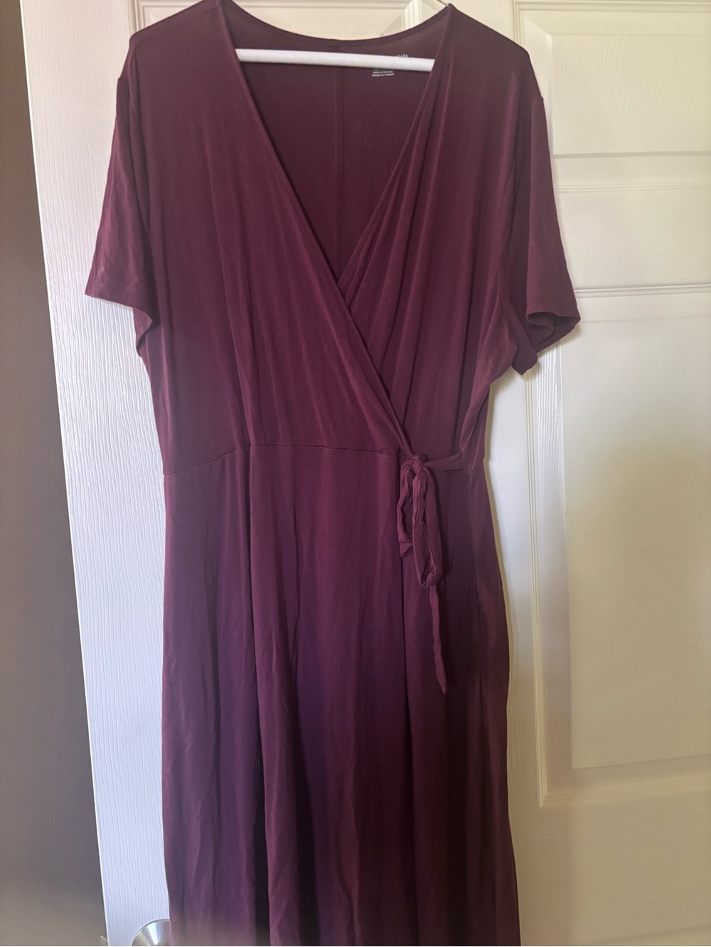 Wrap-Front Midi Dress in Deep Plum